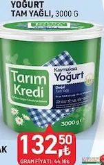 TARIM KREDİ YOĞURT TAM YAĞLI 3000 G fiyat ve kampanya bilgisi